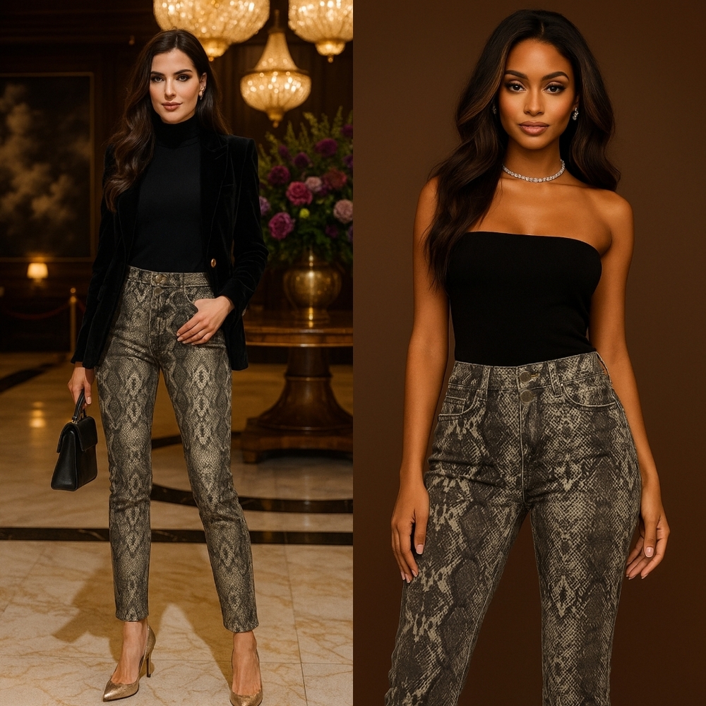 Apt. 9 Brown and Gray Snake Print Straight Leg Jeans